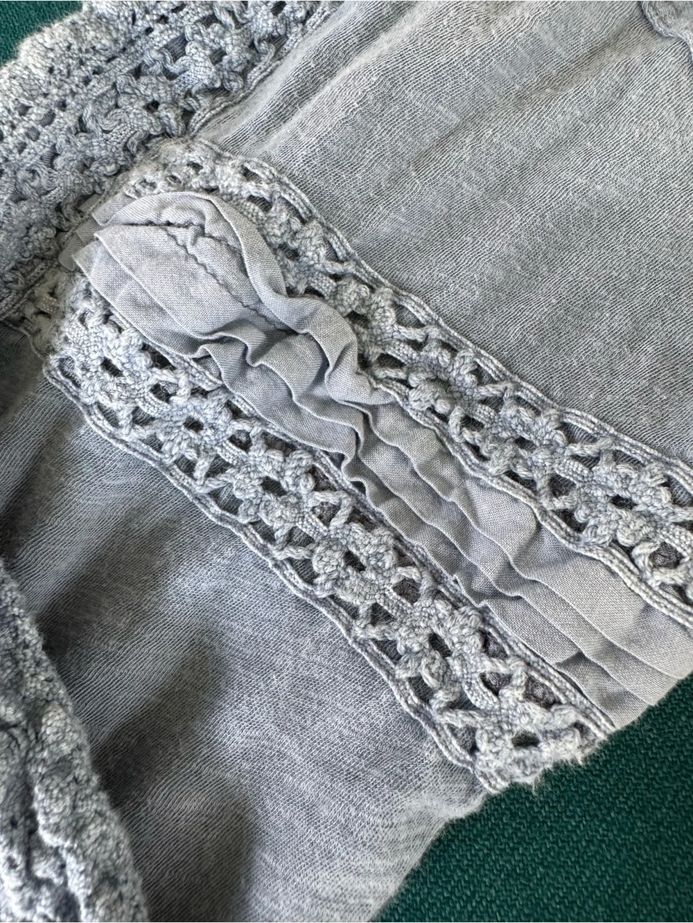 Free People Boy Meets Girl Blue Gray Crochet Lace Top Size Small